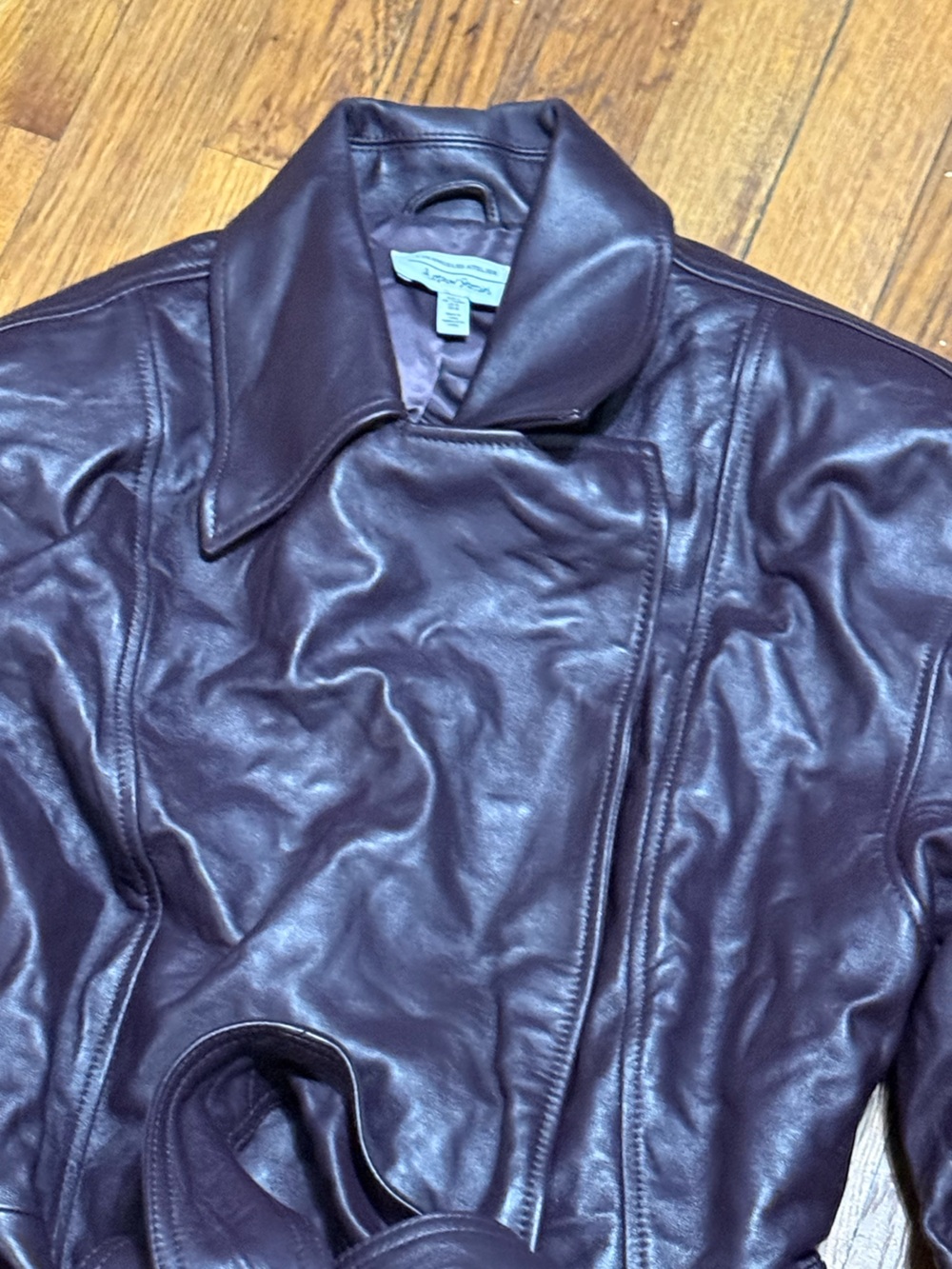& OTHER STORIES Plum Belted Leather Jacket - Picture 9 of 10